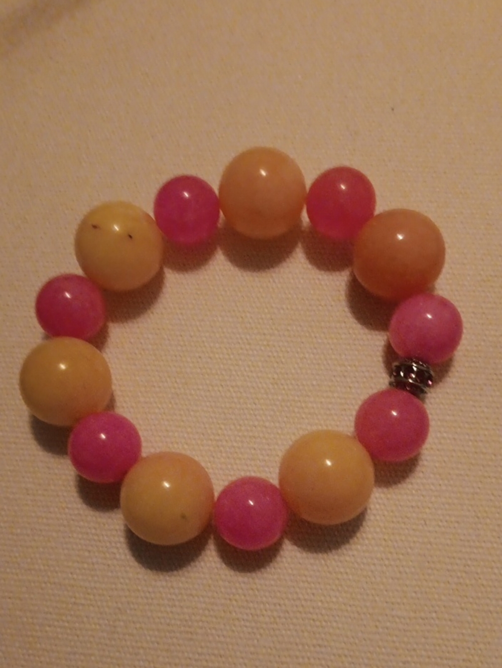 Pink and Yellow Jade Beaded Stretch Bracelet